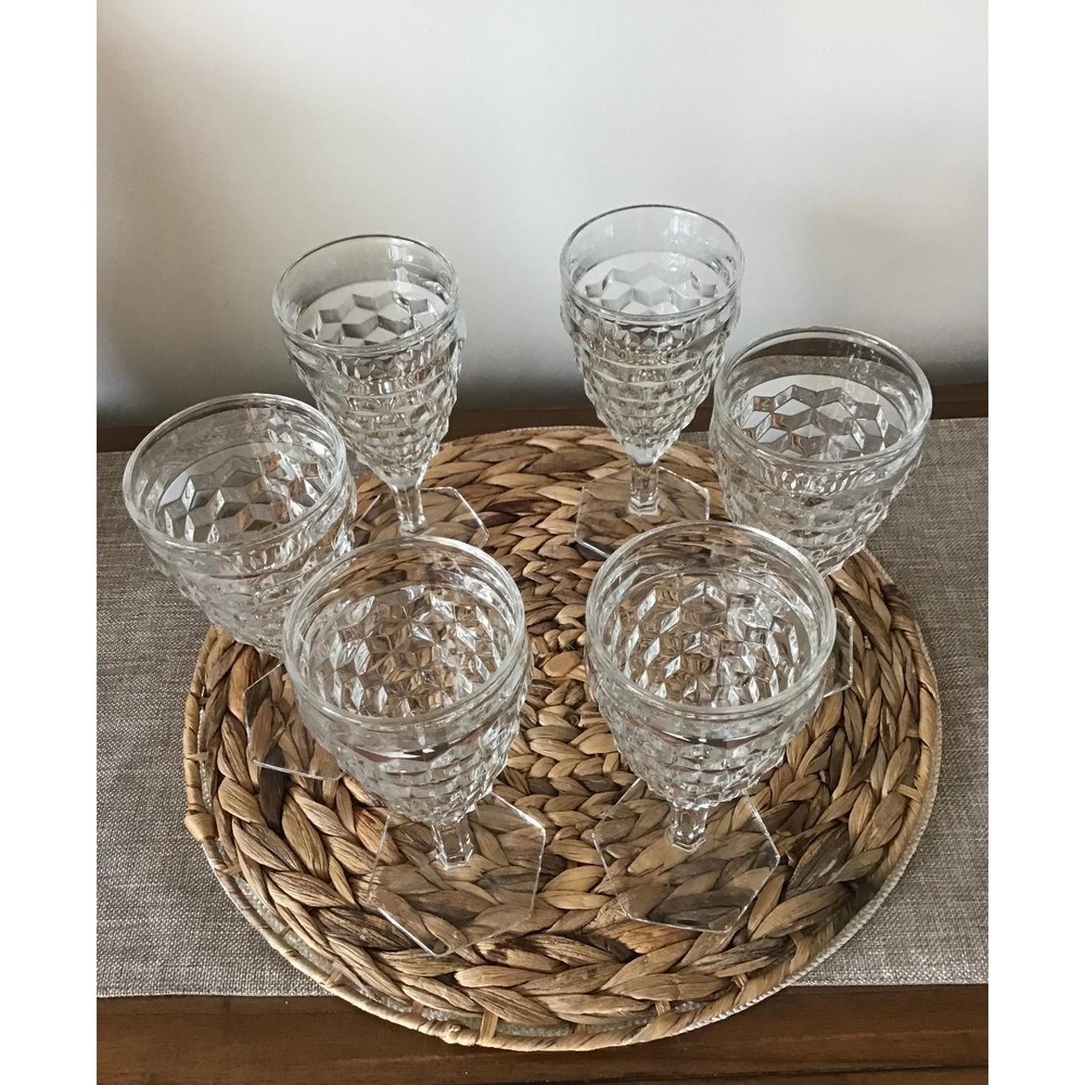 Vintage Indiana Glass Whitehall Pattern Cubist Glass Wine Goblets Set of 6 Retro
